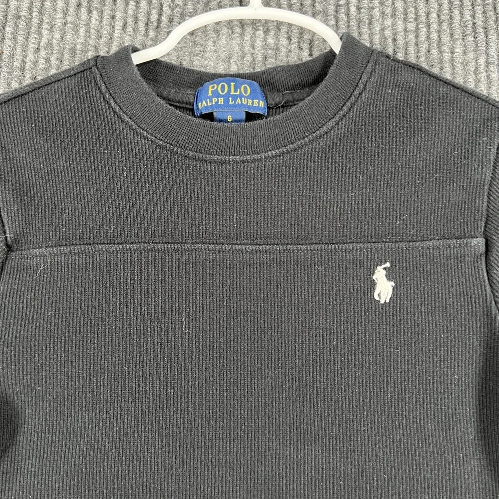 Polo Ralph Lauren Sweater Youth Boys Size 6 Black Crewneck Long Sleeve Cotton‎